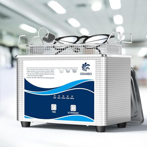 Granbo   Máquina de limpieza ultrasónica de joyas de 1 L 40 kHz con temporizador digital y desgasificación, limpiador ultrasónico digital de 110 V para prótesis dentales irrigador bucal piezas