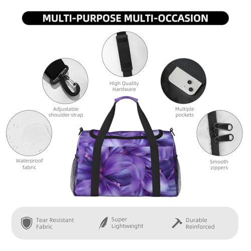 Sac de week-end imprimé fleurs de lys violettes motif chic