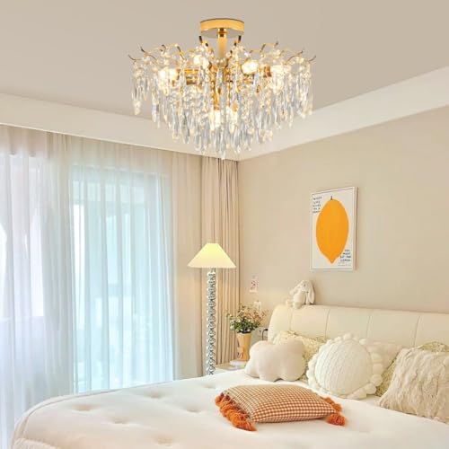 DOCJX Lustre Salon Cristal Suspension Moderne Lampe Suspendue Élégant Et Chaleureux Luminaire Intérieur Pour Salon Salle À Manger Chambre Hall, Lustre Chambre Adulte Suspension Luminaire(50CM)