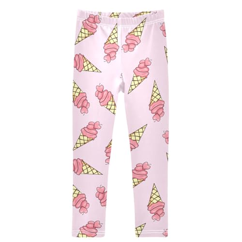 Girls' Leggings Ankle Length Printed Leggings Cute Ice Cream Pink Soft Comfortable Pants for Kids 4-10 Years