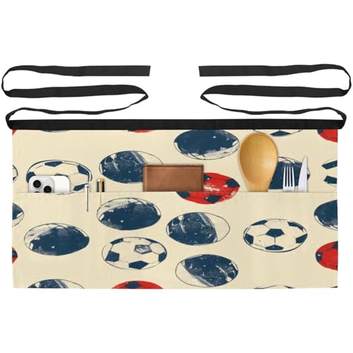 Tabliers courts de chef à 3 poches lot multicolore motif football pour le nettoyage et bar