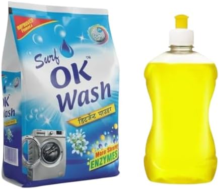 Surf OK Wash Laundry Detergent Powder and Liquid Dishwasher Combo Pack, 1 kg Powder with 500ml Liquid Bottle