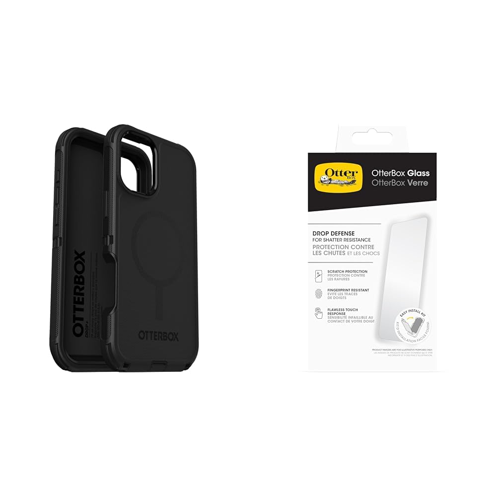 OtterBox Coque Defender Series MagSafe pour iPhone 16 Plus, résistante aux Chutes, Ultra Robuste, Coque de Protection, Noir, Livré sans Emballage avec Protection d'écran en Verre Premium