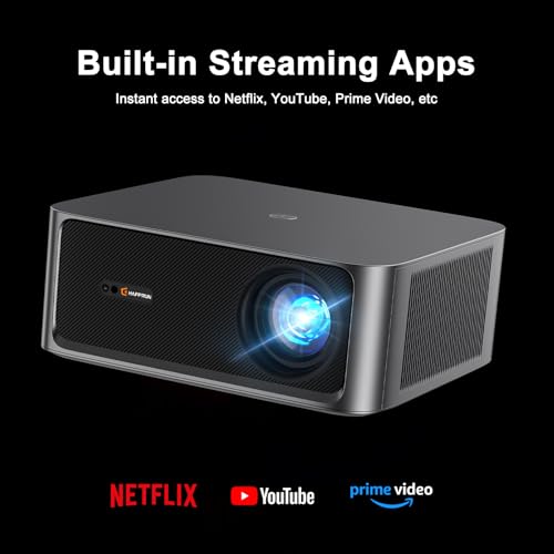 Image of 2000 ANSI Lumens Outdoor Projector with Built-in Streaming Apps, HAPPRUN 4K Decoding Movie Home Theater with Auto Focus, Dolby Audio, Wi-Fi Bluetooth, Compatible with Phone & PC, Indoor & Outdoor Use
