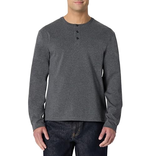 Amazon Essentials Men's Long-Sleeve Henley Shirt, Charcoal Heather, M