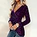 Women's Ruched Wrap V Neck Sequin Patchwork Velvet Tops Long Sleeve Shiny Blouse Elegant Party Shirt Vacation Outfits Purple