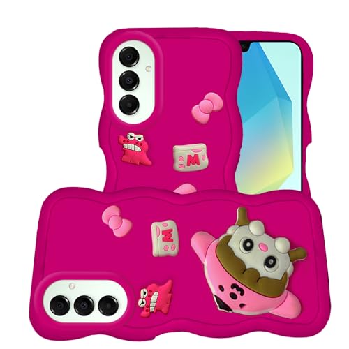 Image of AESTMO Back Case Cover for Samsung Galaxy A16 5G | 3D Cute Fun Cartoon Characters | Anti Slip Grip Cute Wave Curly Frame Shape | Full Body Protection Back Cover for Samsung Galaxy A16 5G (Pink)