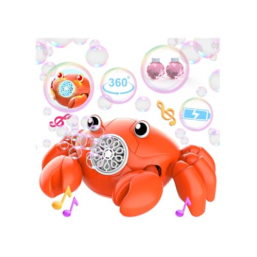 Bubble Machine - Crawling Crab Bubble Maker for Kids, Toddlers, Auto-Dodge, USB-C Rechargeable, 360° Moving, LED & Music - Tummy Time Toys Gifts for Boys, Girls, Easter, Outdoor, Birthday, Party
