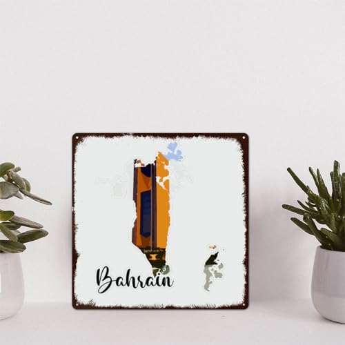 Plaque en métal vintage paysage de Bahreïn, décoration murale en métal, carte de Bahreïn, pub, dîner, café, affiche, maison, bar, club, jardin, ferme, garage, décoration 25,4 x 25,4 cm