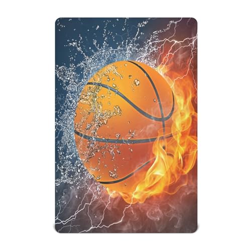 Image of Burning Basketball Crib Sheets Stretchy Portable Sheets for Baby Toddler Breathable Soft Crib Mattress Sheet for Girls Boys