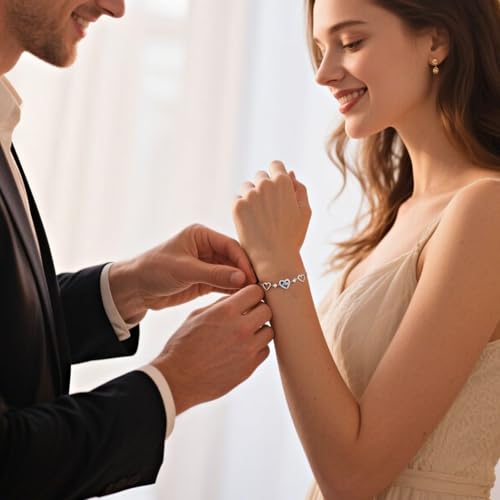 Iefil Birthstone Bracelets for Women - 925 Sterling Silver Rose Heart Birthstone Bracelet Birthday Anniversary Jewelry Gifts for Her Wife4