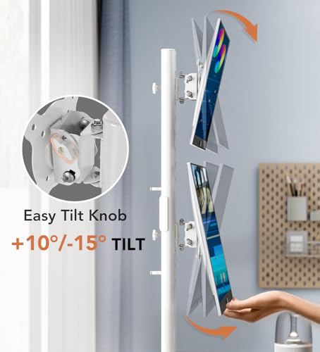 Image of Dual Monitor Stand - Vertical Stack Screen Free-Standing Monitor Riser Fits Two 13 to 34 Inch Screen with Swivel, Tilt, Height Adjustable, Holds One (1) Screen up to 44Lbs HT05W-002 White