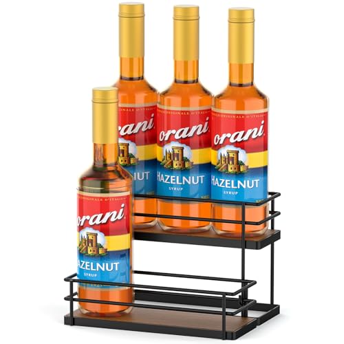 THYGIFTREE Coffee Syrup Rack Organizer - 6 Bottle Syrup Holder Stand with 2-Tier Storage Shelves for Dressing & Coffee Station