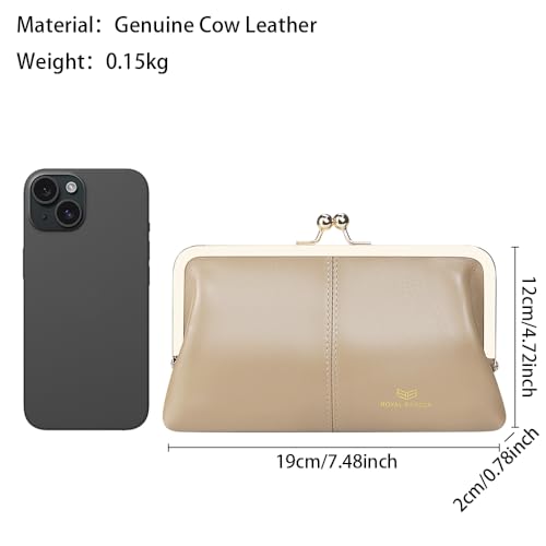 Image of Royal Bagger RFID Kiss Lock Wallet, Solid Color Multi-card Slots Card Holder, Genuine Cow Leather Clutch Purses for Women 1468 (Rose (2468))