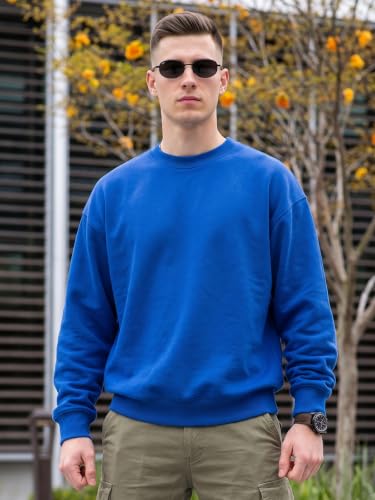 Image of Veirdo Cotton Poly Fleece Oversized Fit Full Sleeves Ribbed Solid Crew Neck Sweatshirt for Men