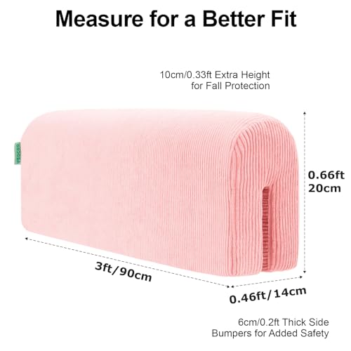 Image of AEOCOO Bed Bumpers for Toddlers, Size 3 Ft, Toddler Bed Rail Bumper Protector for Loft Beds & Bunk Beds, Bed Rail Height Extender Bed Guardrail, Anti-Bump | Fall Prevention, Pink