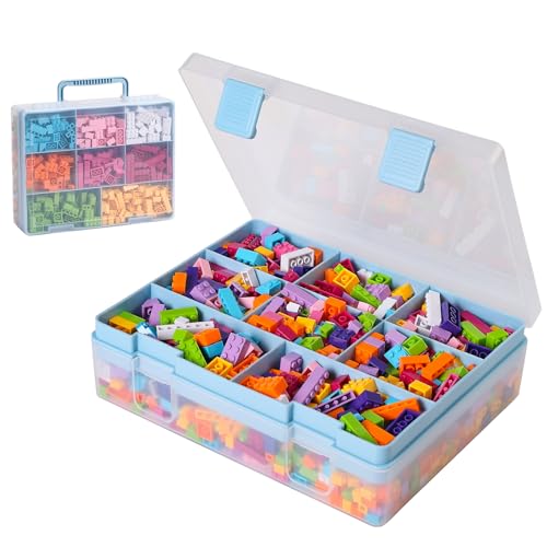 Douorgan Toy Storage Organizer for Lego Stackable Organizer Bins Portable Organizer Containers Storage Box Plastic Case for Bead Bracelet Making DIY Jewelry Nail Charms (Blue)