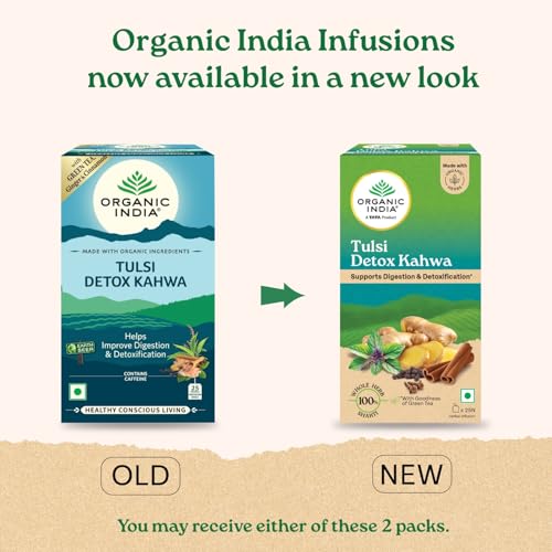 Image of A TATA Product - Organic India Tulsi Detox Kahwa - 25 Tea Bags, Helps Improve Digestion & Detoxification, Rich in Antioxidants, Made with Tulsi, Ginger, Clove, and Green Tea