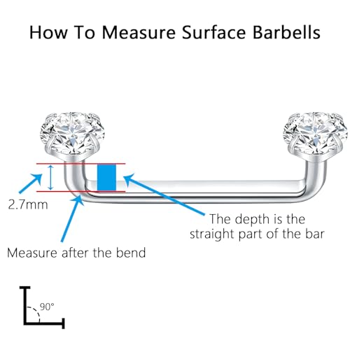 Xpircn 14G Titanium Surface Piercing Jewelry Flat Bar CZ Staple Barbell Internally Threaded Surface Tragus Staple Bar Piercing Jewelry 10/12/14/16/18/20mm4