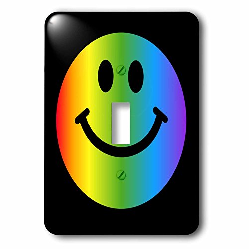 Interrupteur à bascule simple 3dRose noir smiley arc-en-ciel 2,5cm - 2