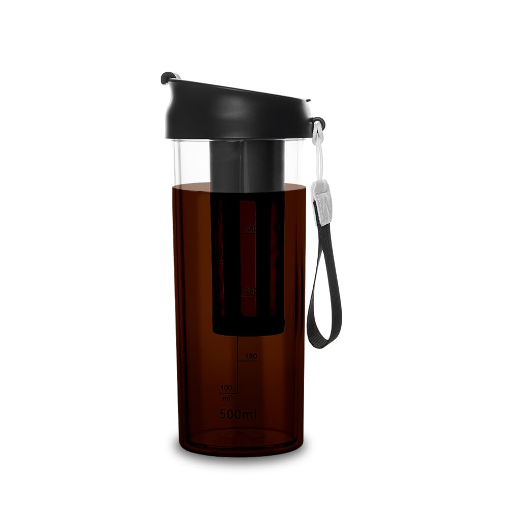 watchget Cold Brew Coffee Maker Travel Tumbler with Soft Silicone Handle Portable Iced Coffee & Tea Infuser with Airtight Lid Cold Brew Travel Cup 17oz/500ml black
