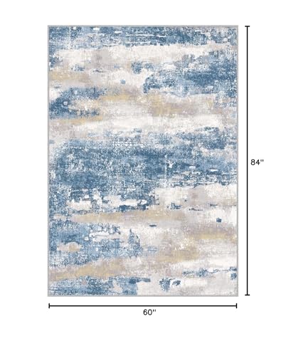 Area Rugs 5x7 for Living Room Bedroom, Modern Abstract Machine Washable Soft Blue Rug, Floor Carpet with Non Slip Backing for Dining Room