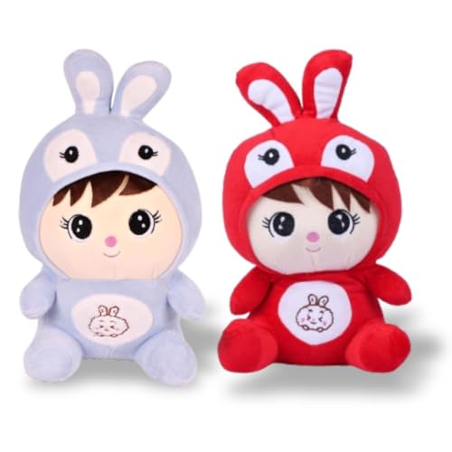 Image of Baby Boy Child Rabbit Doll Soft Toy Combo Gift Toys Pillow for Kids, Girls and Adults Cute Stuffed Animal Plush Yellow and Red Bunny Plushie (25cm) Pack of 2