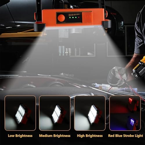 Image of 120W Solar Rechargeable Work Light, 144 LED 10000LM Portable Flood Light with Stand, IP66 Waterproof 4 Modes LED Job Site for Mechanic Camping Fishing Car Repair (Orange 1 Pack)