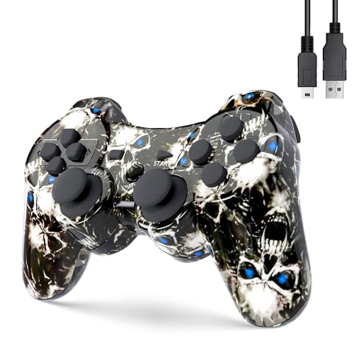 TUOZHE Wireless Controller for PS3 High Performance Double Shock Gamepad Joystick Remote Compatible with Play station 3 (Black Ghost)