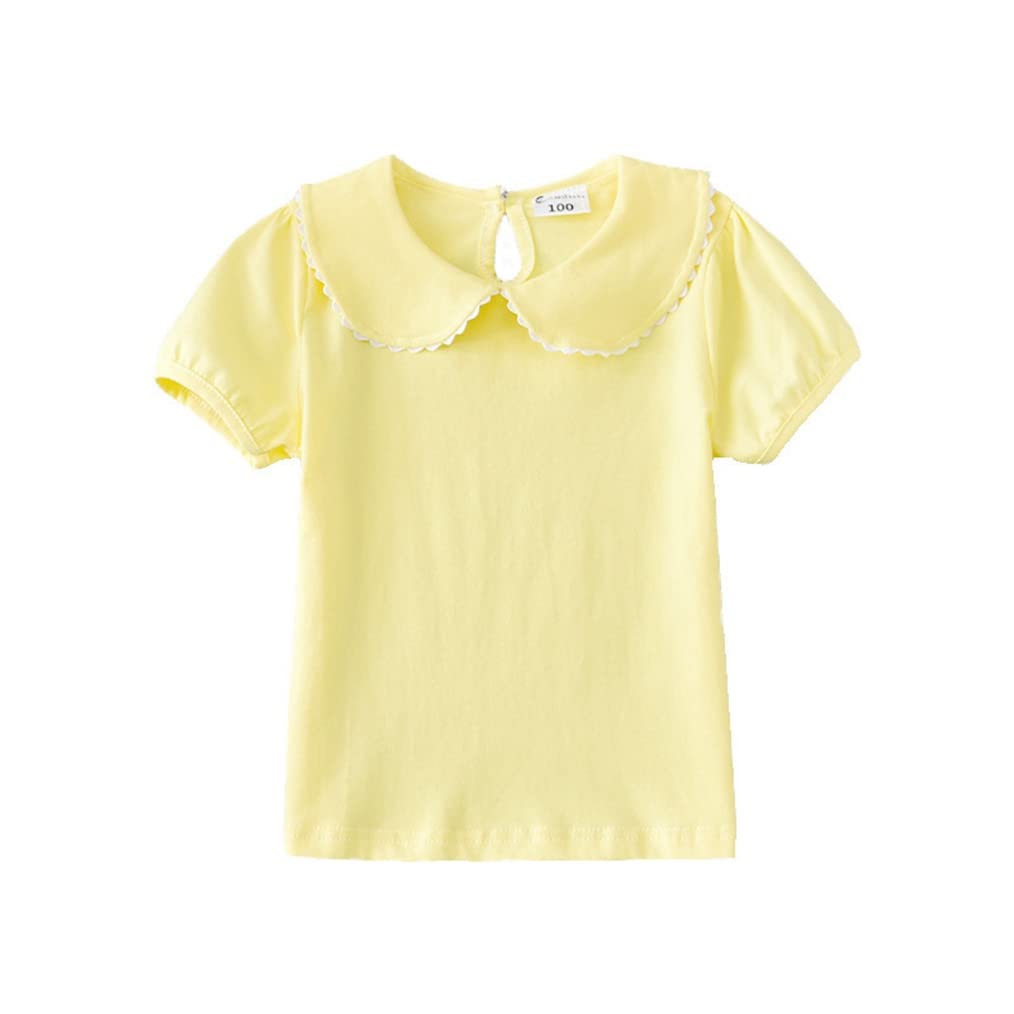 LNICEAR Kids Toddler Baby Girls Doll Collar Short Sleeve T-Shirt Basic Solid Color Tops Blouses Tees Summer Clothes B-Yellow 3-4T