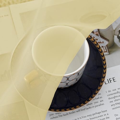 Image of Chyhomenyc Mustard Yellow Sheer Valances for Windows - Light Filtering Small Kitchen Curtains, Short Top Window Treatment Decor for Living Room Bathroom Basement, 42Wx16L inches, 2 Panels