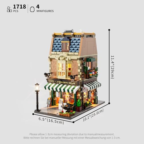 Funwhole Book-Cafe Lighting Building-Bricks Set - City Town Coffee House LED Light Modular Construction Building Model Sets 1718 Pcs for Adults and Teen