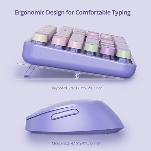 Image of GTSP Typewriter Colorful Purple Keyboard and Mouse Wireless, 2.4GHz Full-Size Retro Cute Office Computer Keyboard with Round Keycaps for Desktop Laptop and PC (Colorful Purple)