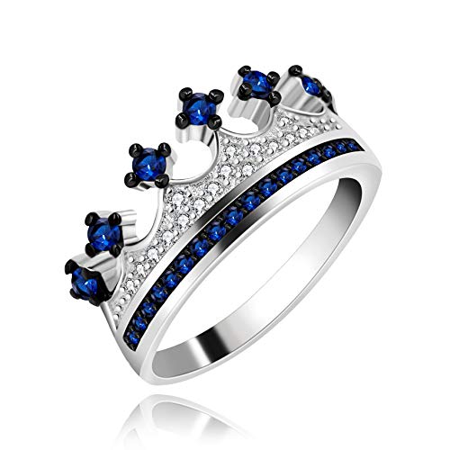 Platinum Plated Black White CZ Princess Crown Tiara Ring Wedding Promise Jewelry for Women Y983