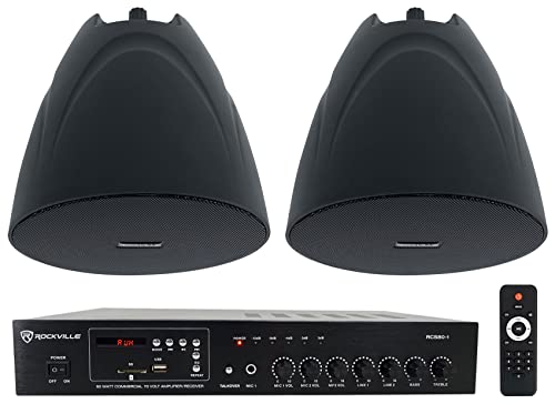 Rockville RCS80-1 Commercial Amplifier Bundle with (2) PEN-525T Black 5.25