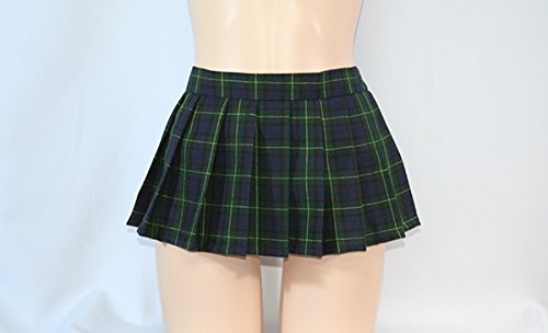 Amazon.co.jp: 丈20cm超ミニ！プリーツスカート緑チェック206