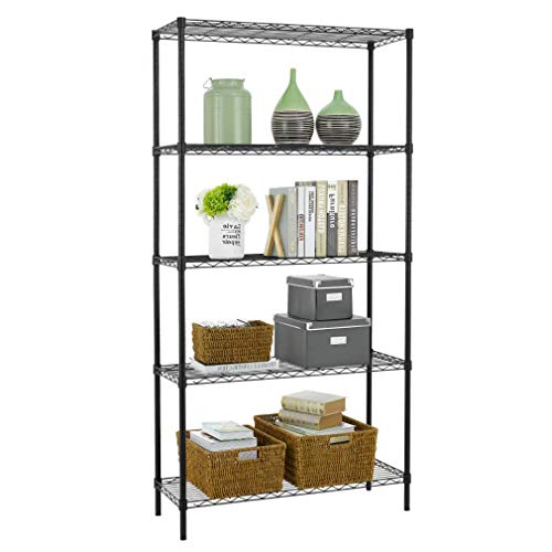 BestOffice | 5-Tier Wire Storage Shelves | 36x14x72 | Black | with Adjustable Racks | Heavy-Duty Metal Shelf, Holds Upto 1000 lbs | No-Tool Assembly | Ideal for Home & Garage Shelving