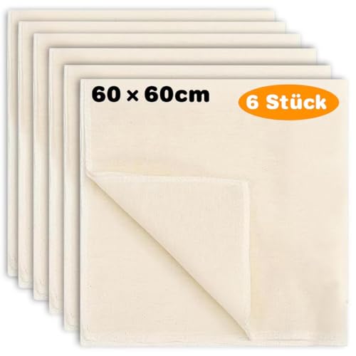 TAIHOBO Colador de Tela de Algodon, 60 × 60cm Cheese Cloth Réutilisable, 6 Piezas Lavable Colador Tela Multiusos, Telas Filtrantes Anticalórica para Cocinar Hornear y Filtrar Liquidos
