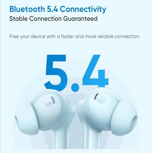 Image of Compatible for Realme Buds T200x Wireless Earbuds with Dynamic 12.4mm Bass Drivers, ANC 25dB, Quad Mic Calling, 45ms Latency, Long 48H Battery Life, Fast Charge, IP55 Rating (Blue)