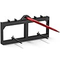 AUTOSAVER88 49" Hay Spear Attachment, 2000lbs Capacity Quick Attach for Bobcat Tractors & Skid Steer Loader with 1pc 49" Red Hay Spear & 2pcs 17" Black Stabilizer Spears Spike Fork Tine