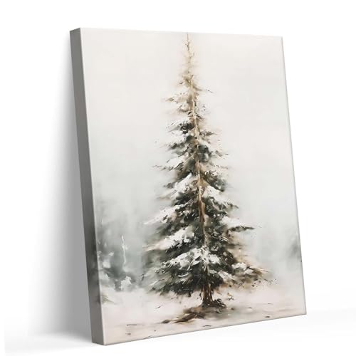 Tall Christmas Tree Canvas Wall Art, Graceful Evergreen Pine Canvas