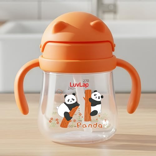 Image of LuvLap Joy Anti Spill Sipper for Kids with Twin Easy-Grip Handles, 270 ml, Sippy Cups with Soft Silicone Straw, Training Cup for Kids,Water Bottle, Non-Toxic & BPA Free, 1 Year+ (Orange)