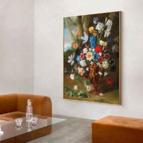 Toile nature morte avec fleurs dans un vase affiche vintage encadrée 70x90 cm