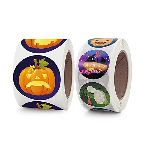 joy at home 1000 Stück Halloween Rund Aufkleber Kürbis Aufkleber Selbstklebende Etiketten Aufkleber mit Geist Kürbis Vampir Totenkopf Fledermaus Spinne Aufkleber für Halloween Party Favors Decor Cover