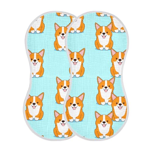 Baby Burp Cloths, Soft Absorbent Burping Cloths for Babies, Cotton Milk Spit Up Rags, Large Size for Newborns, Baby Boys and Girls (Cute Corgis)2