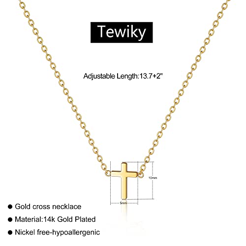 Tewiky Dainty Cross Necklace for Women, 14K Gold Plated Simple Cross Choker Necklaces Small Cross Pendant Tiny Cute Necklaces Handmade Aesthetic Gold Jewelry for Women2