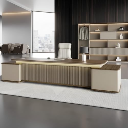 Image of Lakdi The Furniture Co Luxury L-Shape Director Table for CEO Cabin and Premium Executive Office Desk with Walnut Finish - Soft-Edge Design & Integrated Side Storage Unit - LDL-765