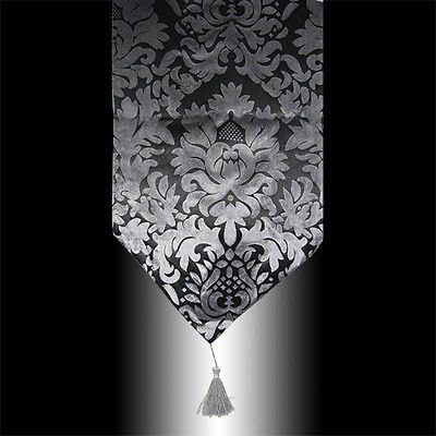 Luxury Retro Black Gray Damask Velvet Decorative Tassel Table Runner Cloth