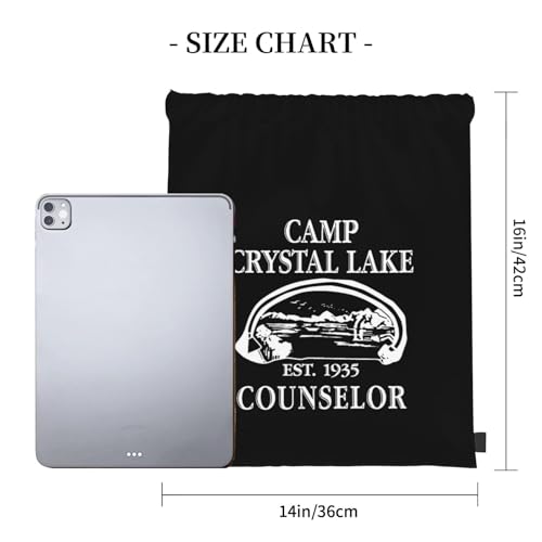1980 Camp Crystal Lake Counselor Drawstring Bags, Lightweight Gym Sack with Adjustable Cord, Water-Resistant Sports Backpack for Men Women, Travel, Yoga, College (Black)4