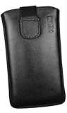 Hülle Leder schwarz - ideales Smartphone Zubehör mit praktischem Klettverschluss zum sicheren Verschluss, verhindert das Herausfallen des Samsung Galaxy Ace Duos aus der Ledertasche.
